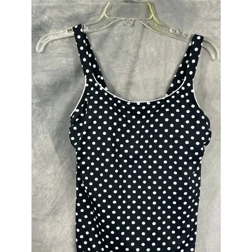 Lands' end women's polka dot tankini size 2 top navy white swimwear scoop neck